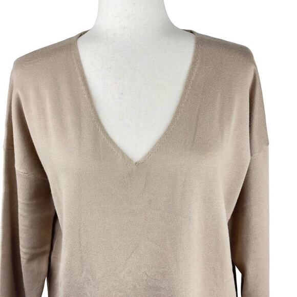 JWD V-NECK LONG SLEEVE RELAXED FIT PULLOVER SWEATER IN KHAKI NWT WOMEN'S LARGE - Picture 4 of 15
